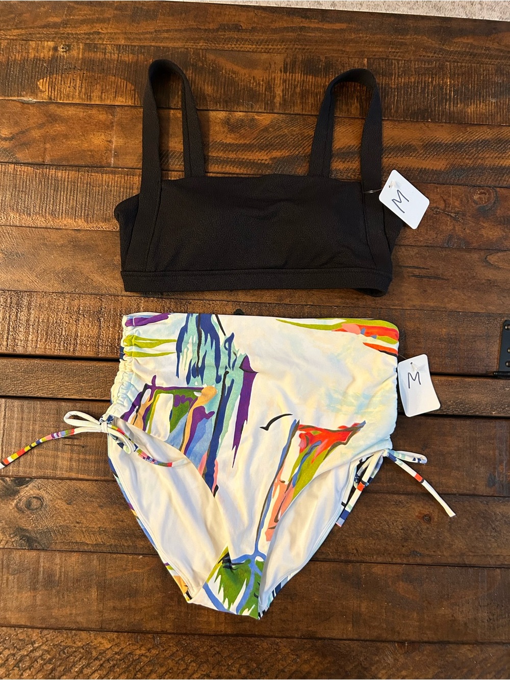 CALIA by Carrie Underwood Black Bikini Top with Multicolor High-Waist Bottoms